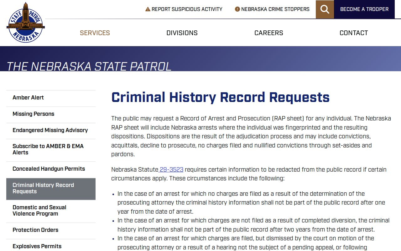 Sarpy County criminal records request channels at Nebraska State Patrol
