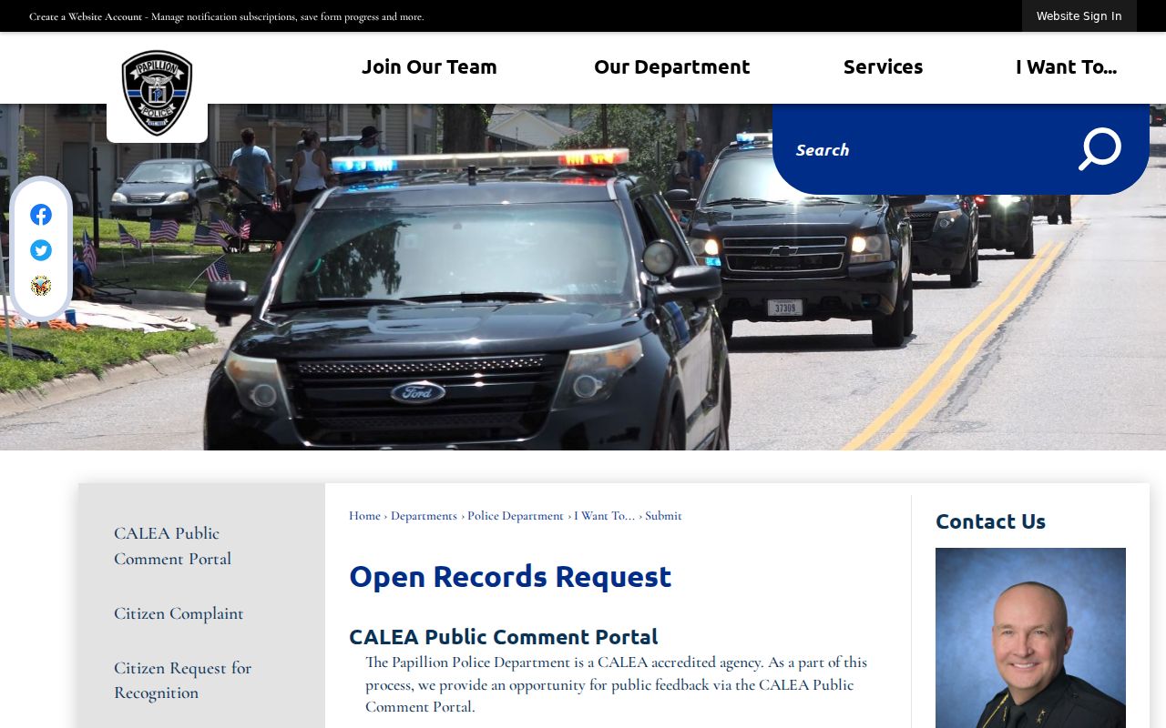 Papillion Police request channel for Papillion criminal records