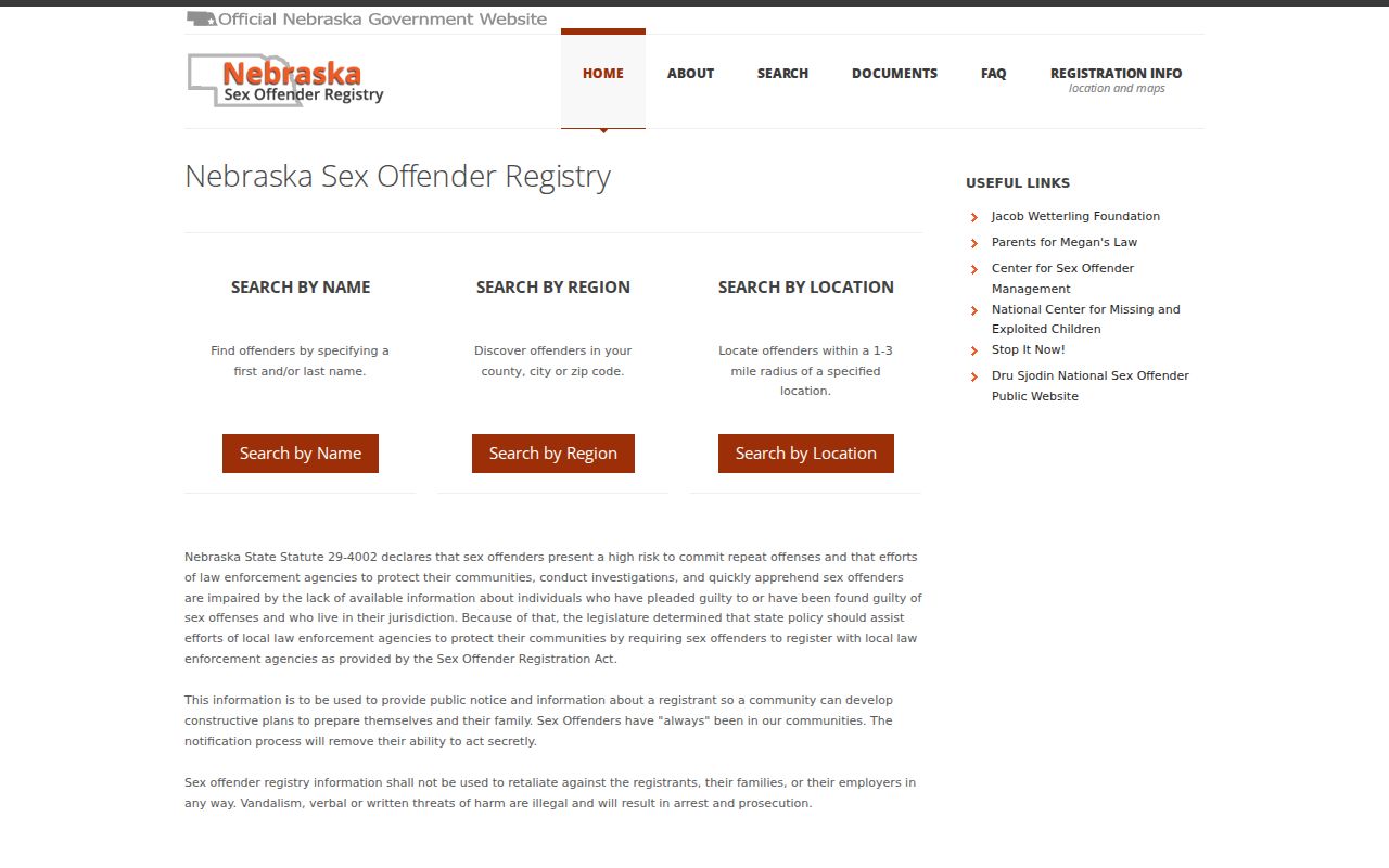 Sarpy County sex offender lookup through Nebraska registry search